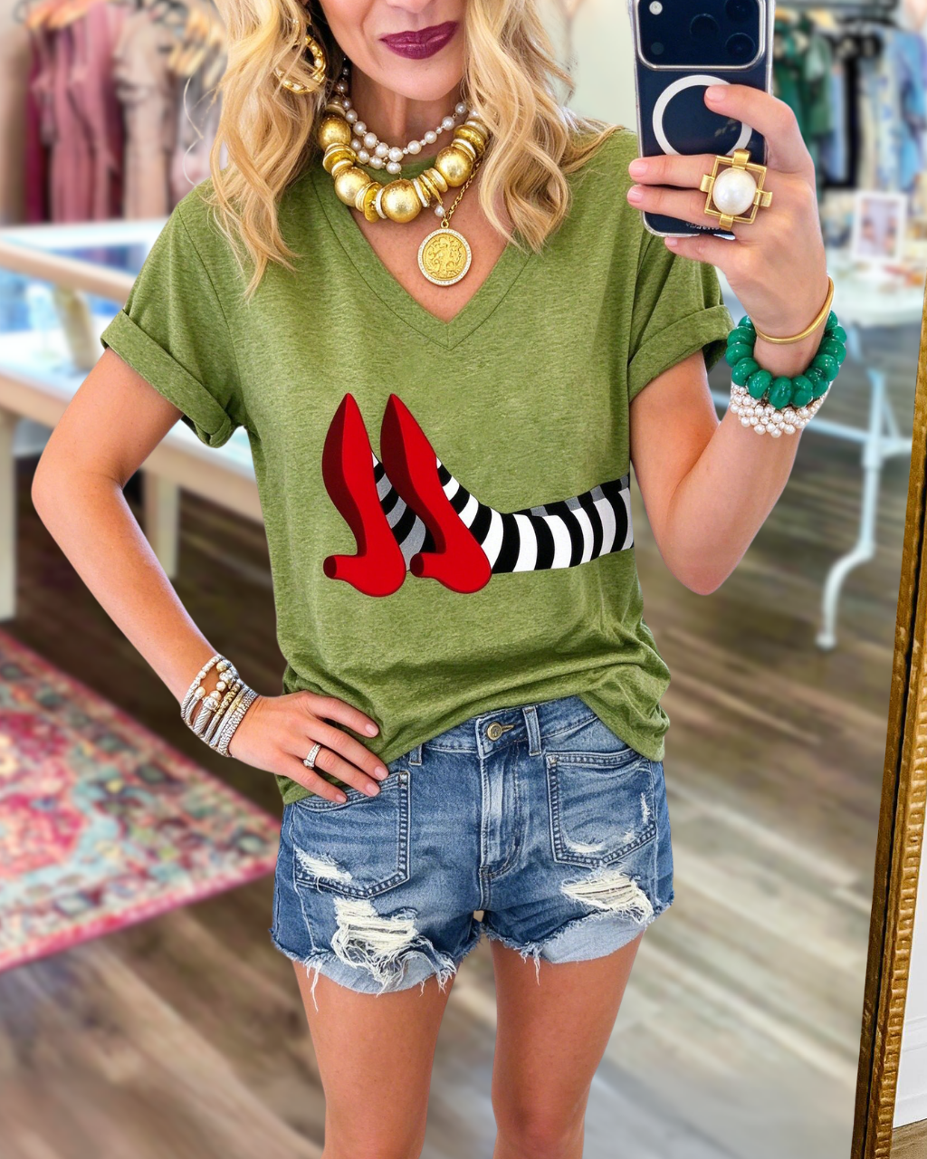 Halloween Red Shoe Print T-shirt