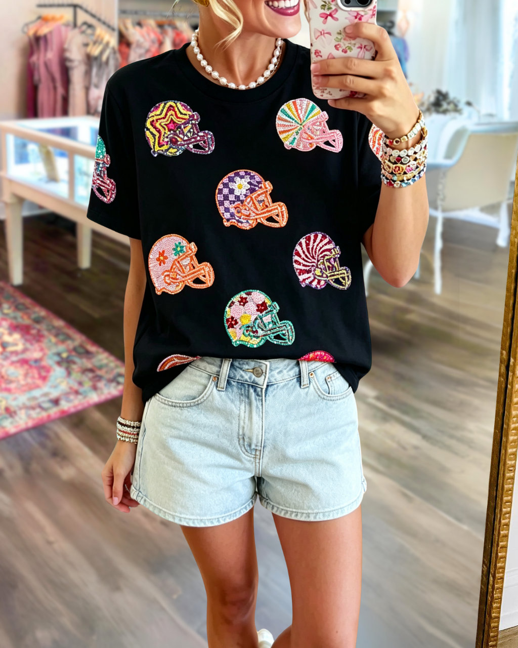 Sparkling Football Helmet Sequined Tee