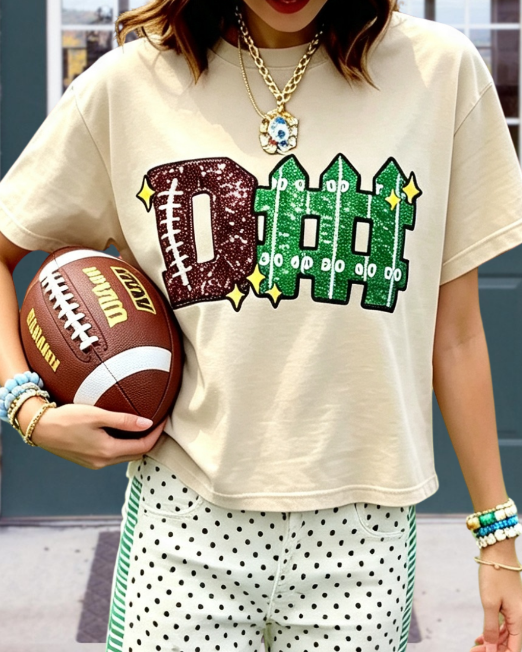 Football-themed Sequin Cropped T-shirt