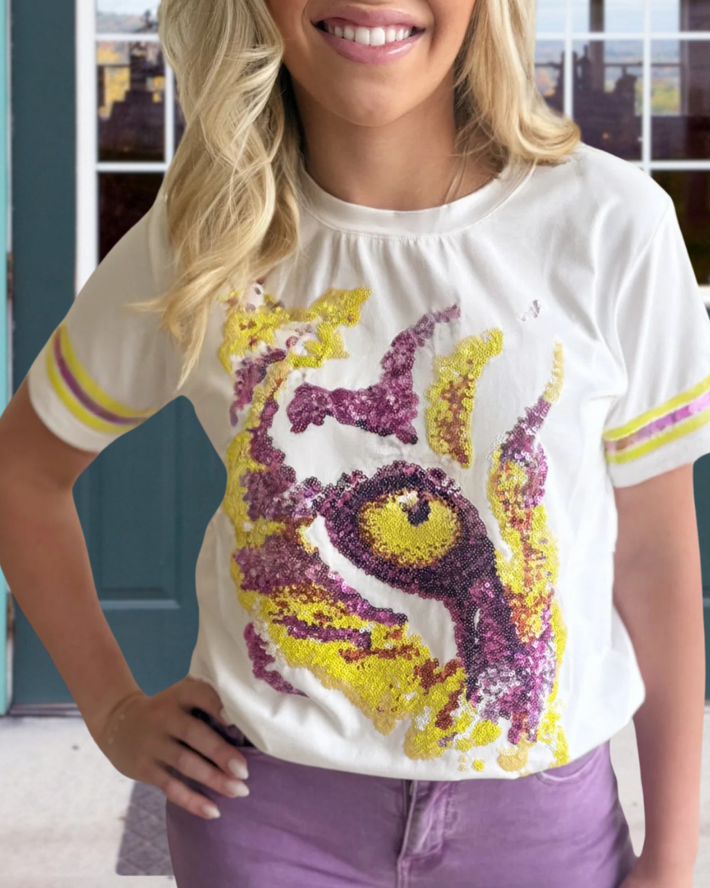 Two-tone Sequined Tiger Eye Pattern Tee