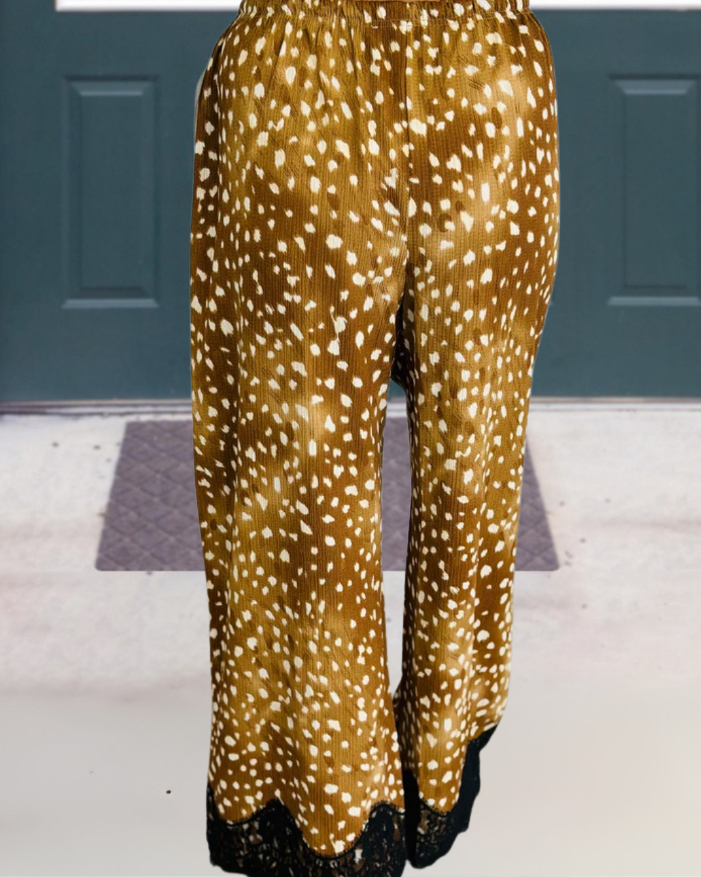 Deer Print Lace Patchwork Pants