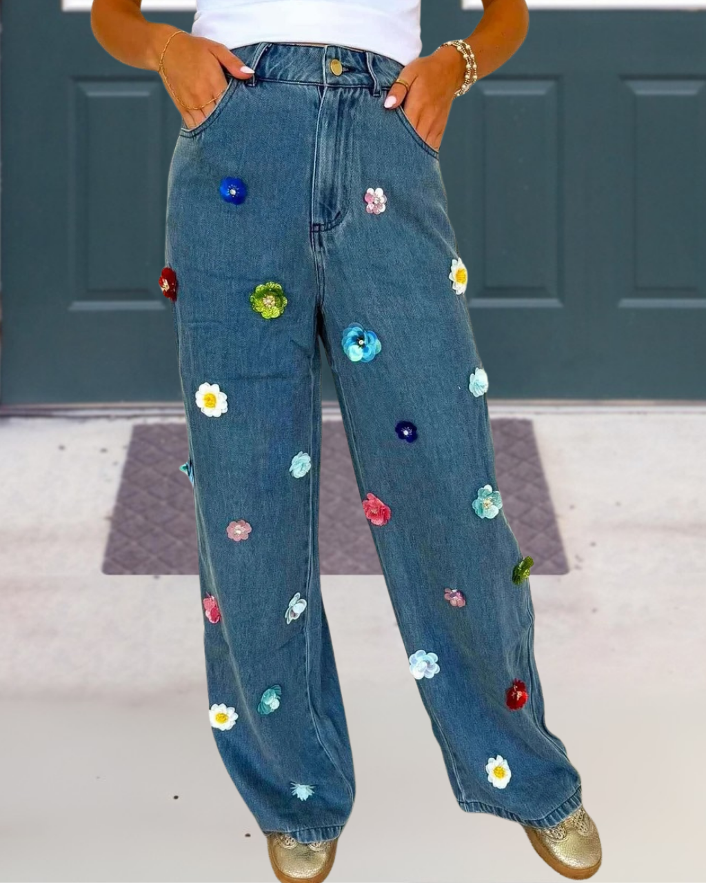 Multicolor Floral Embroidered Jeans