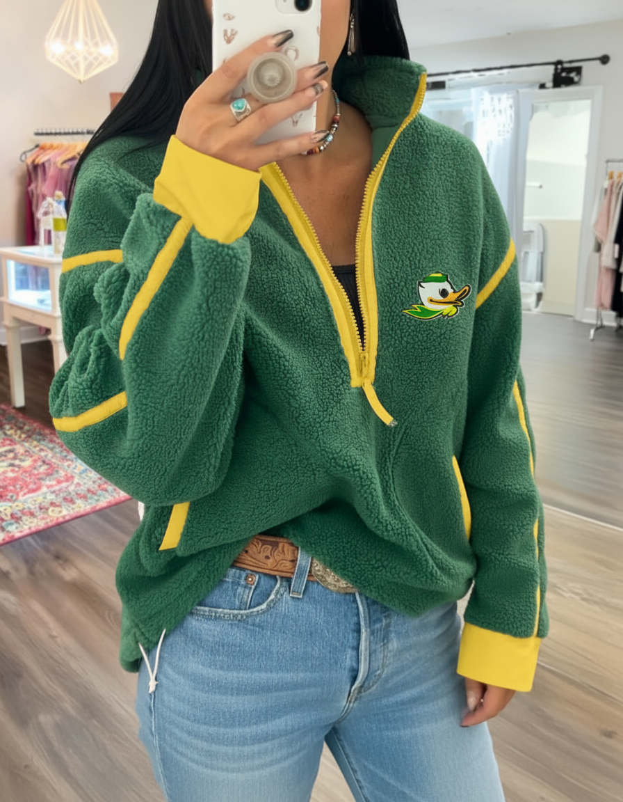 Ducks Embroidery Half Zip Top