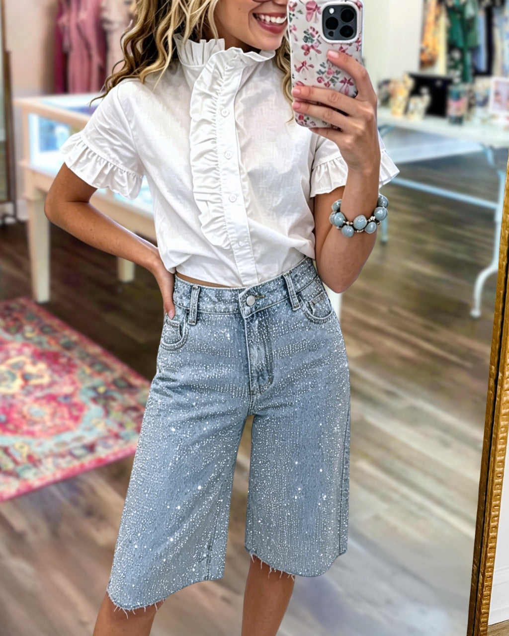 Rhinestone Bermuda Denim Shorts