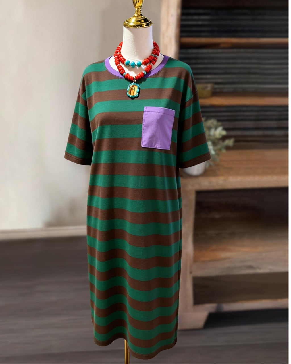 Color-blocked Pocket Striped Dress