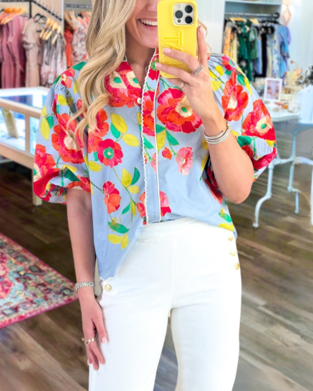 Floral Poplin Puff Sleeve Shirt