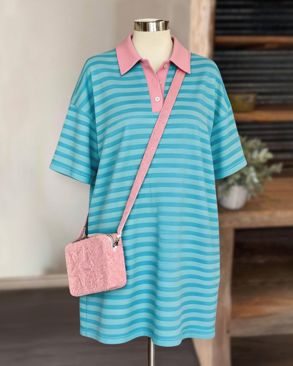 Contrasting Collar Striped Dress