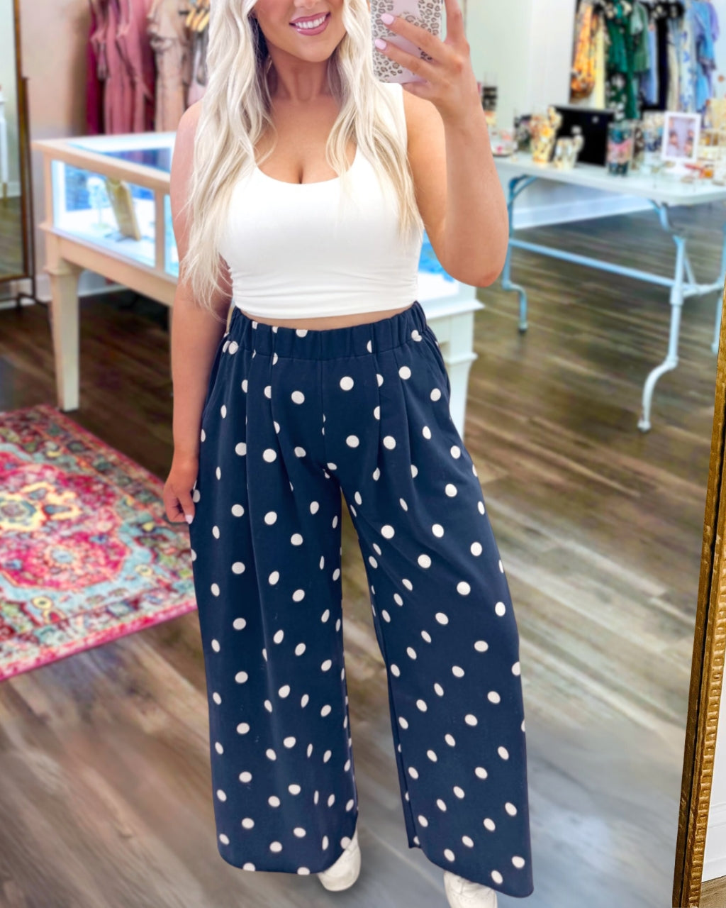Pleated Polka Dot Wide Leg Pants