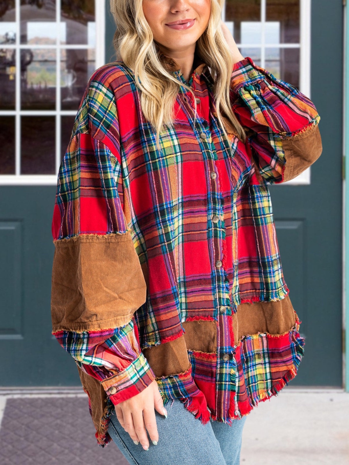 ColorBlock Plaid Wool Blend Shirt