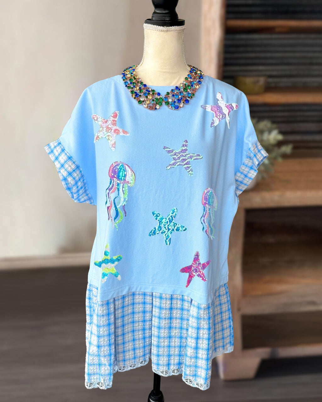 Ocean Sequin Plaid Patchwork Dress