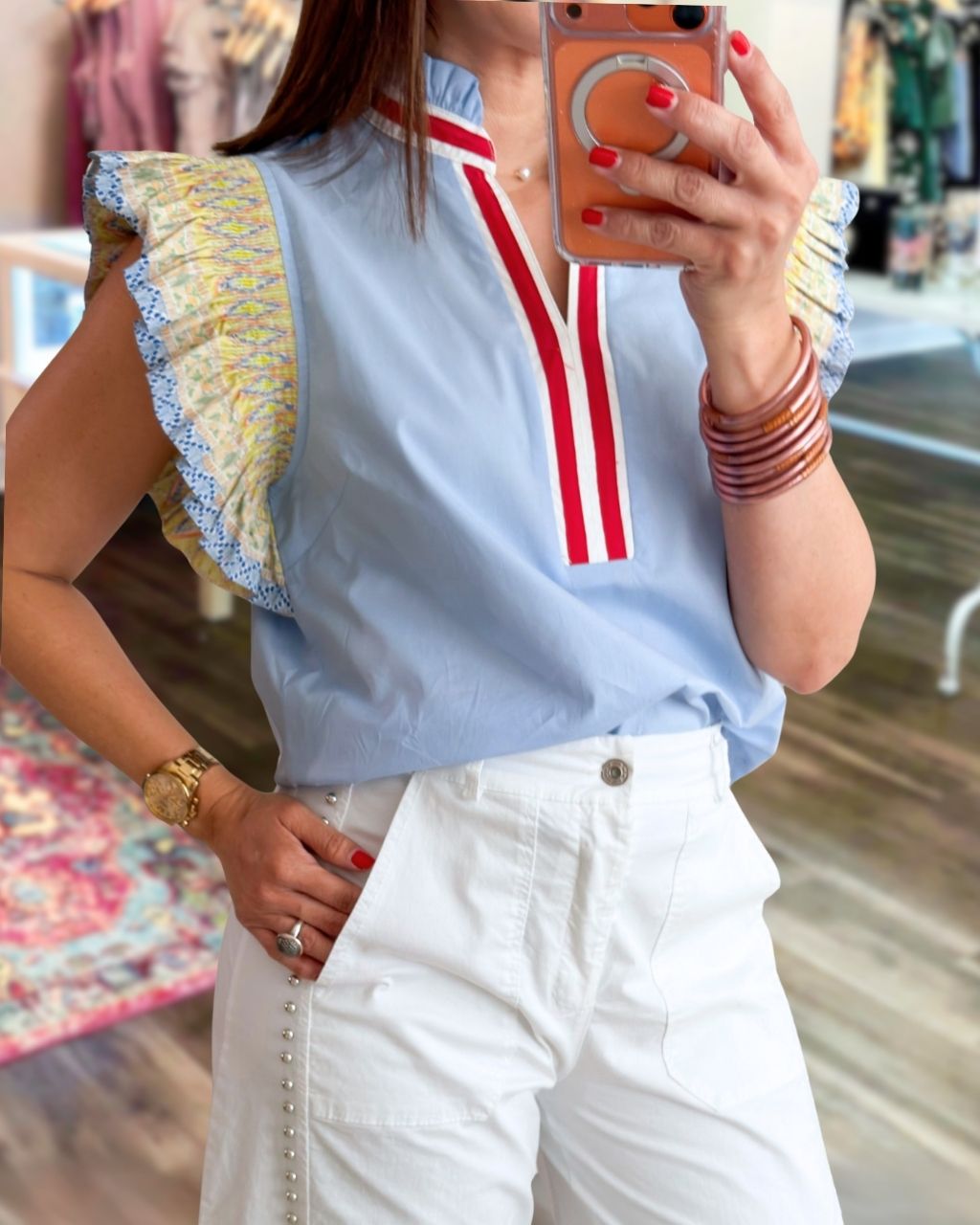 Floral Ruffle Sleeve V-neck Top