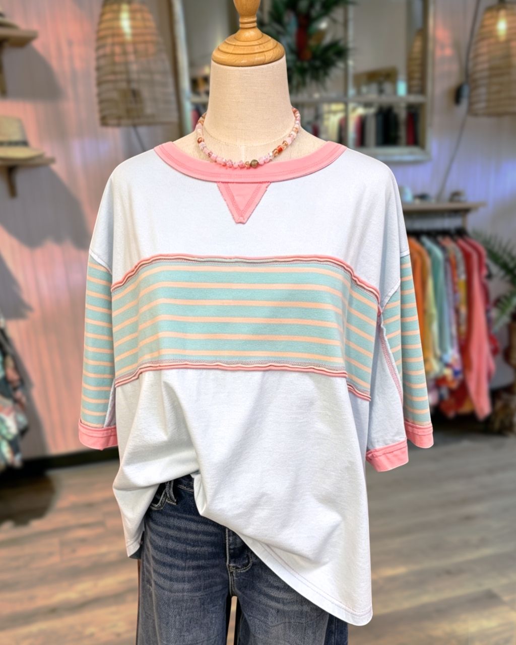 Striped Patchwork Crewneck T-shirt