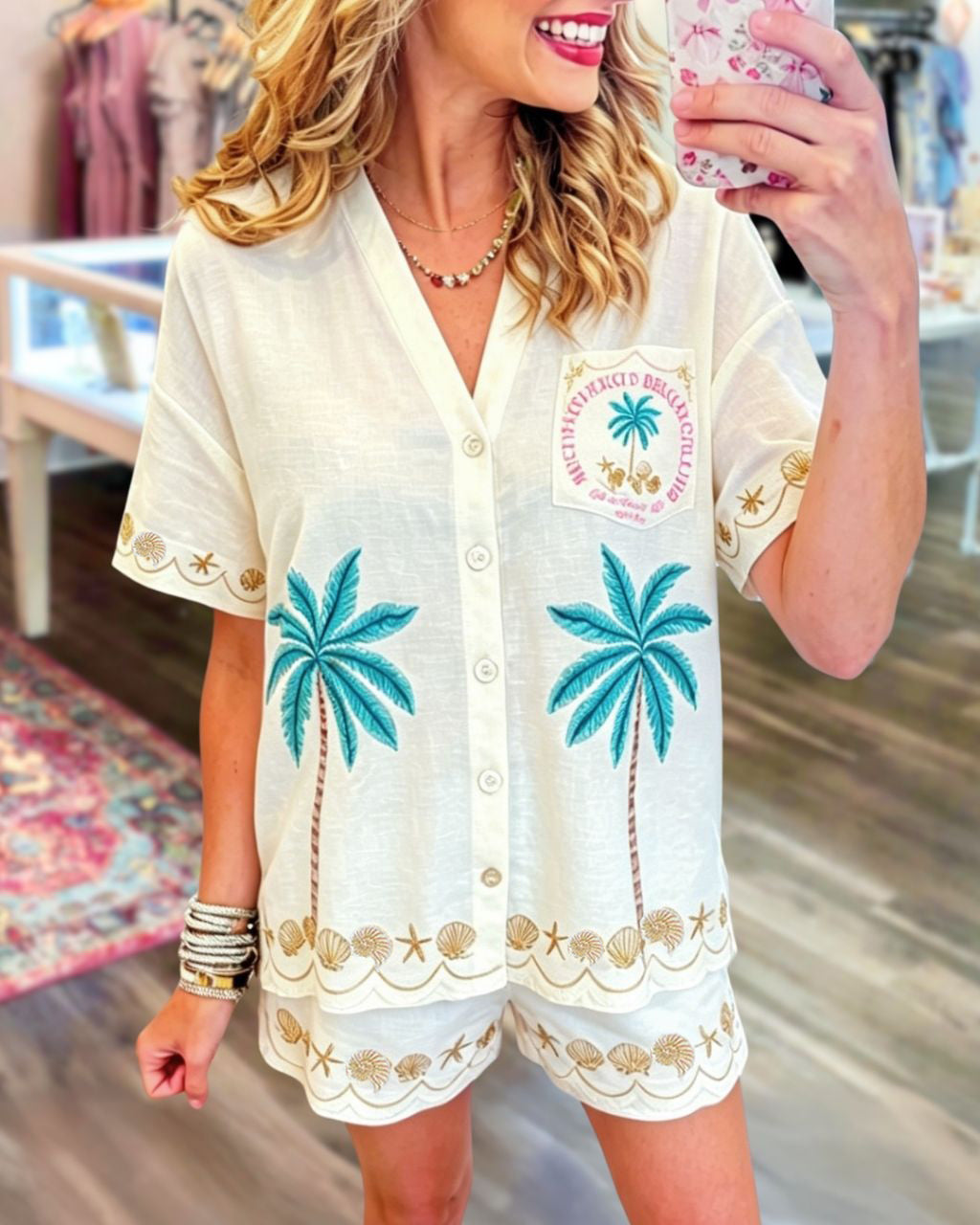Coastal-style Embroidered Shirt