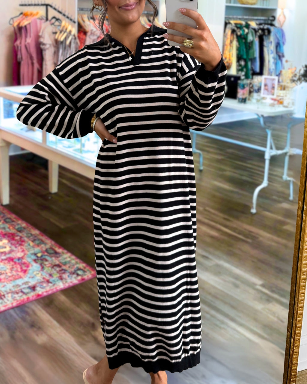 Fashionable Collared Striped Dress