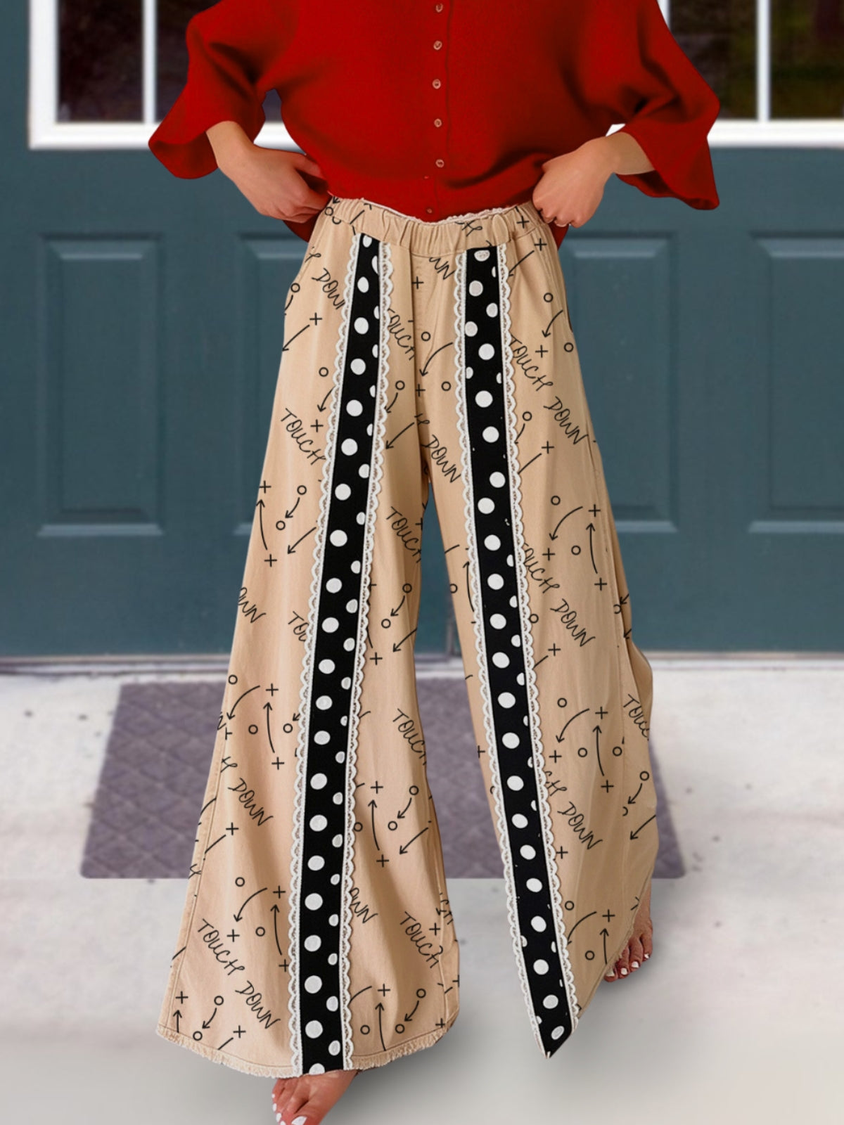 TOUCH DOWN Lace Polka Dot Striped Pants