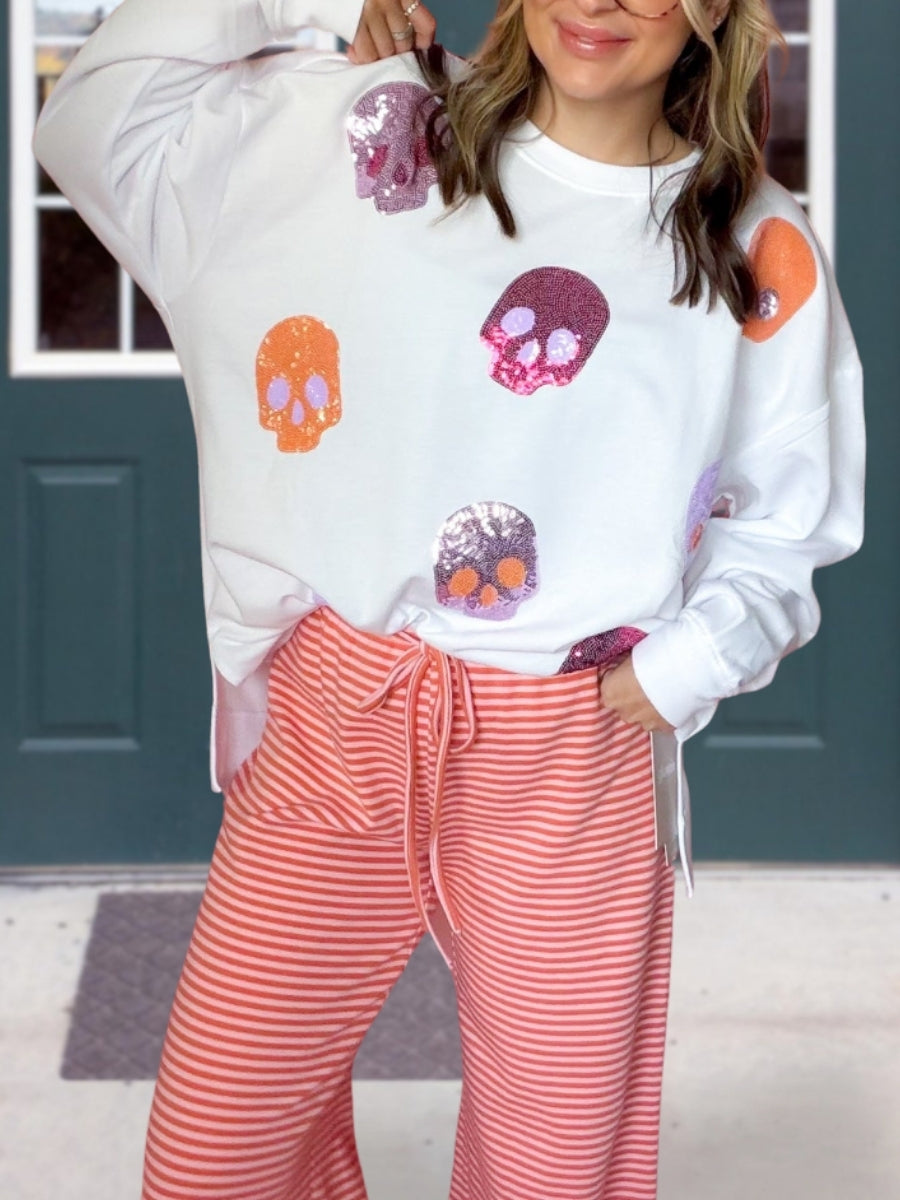 Colorful Sequin Skull Pullover