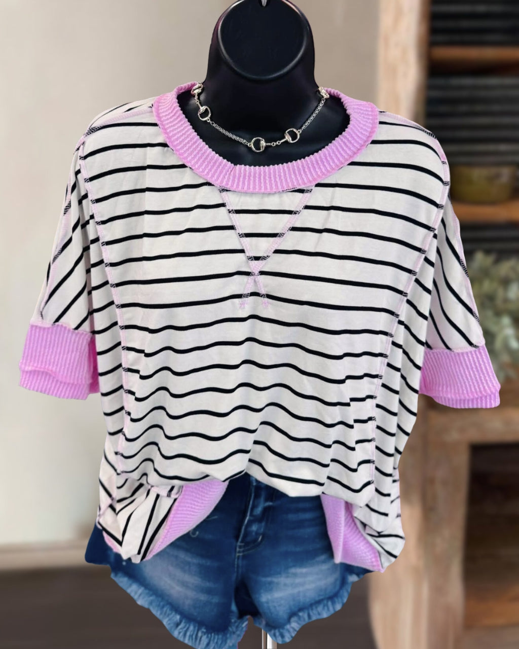 Ribbed Striped Colorblock T-shirt