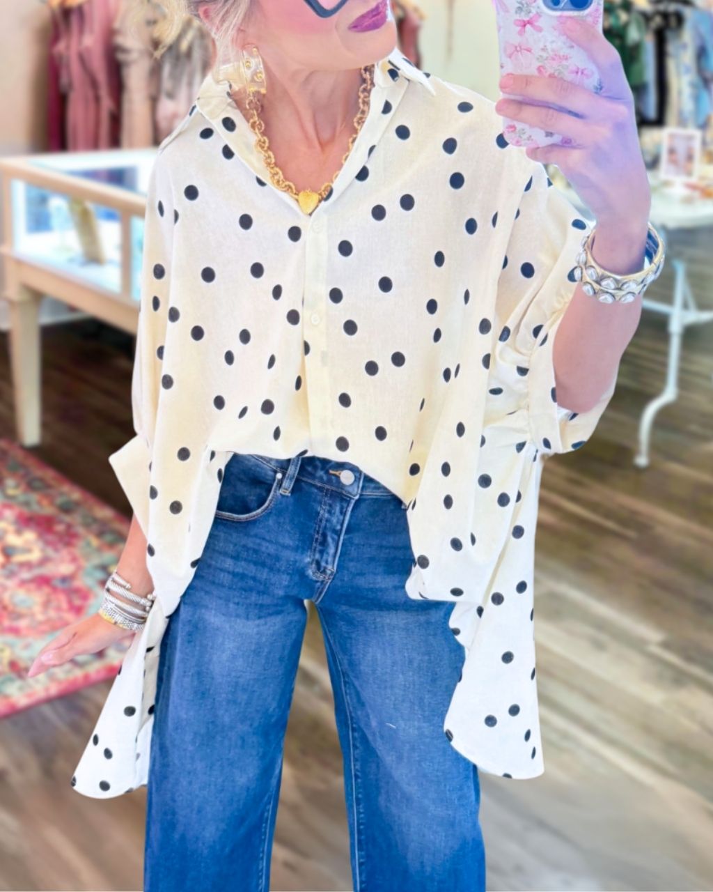 Polka Dot High Low Hem Top