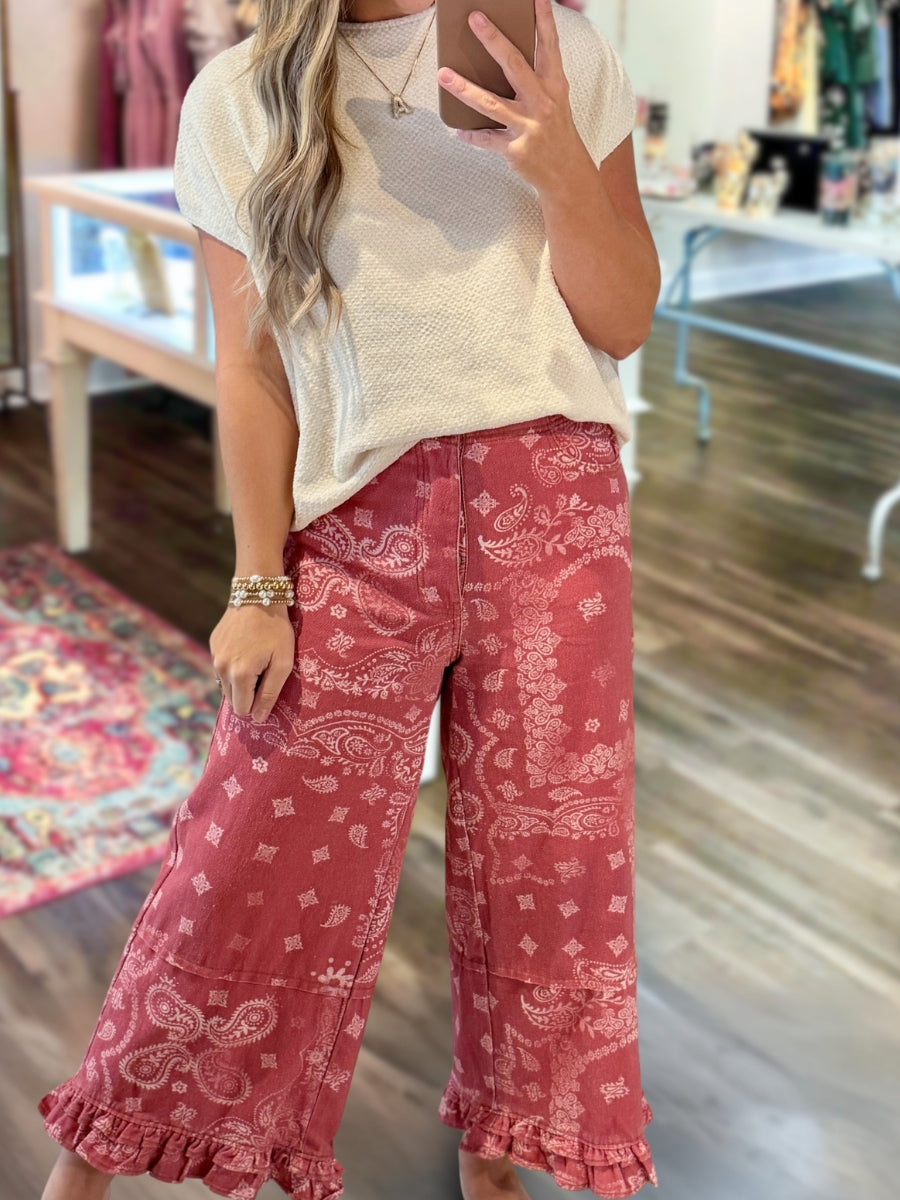 Retro Paisley Ruffle Pants
