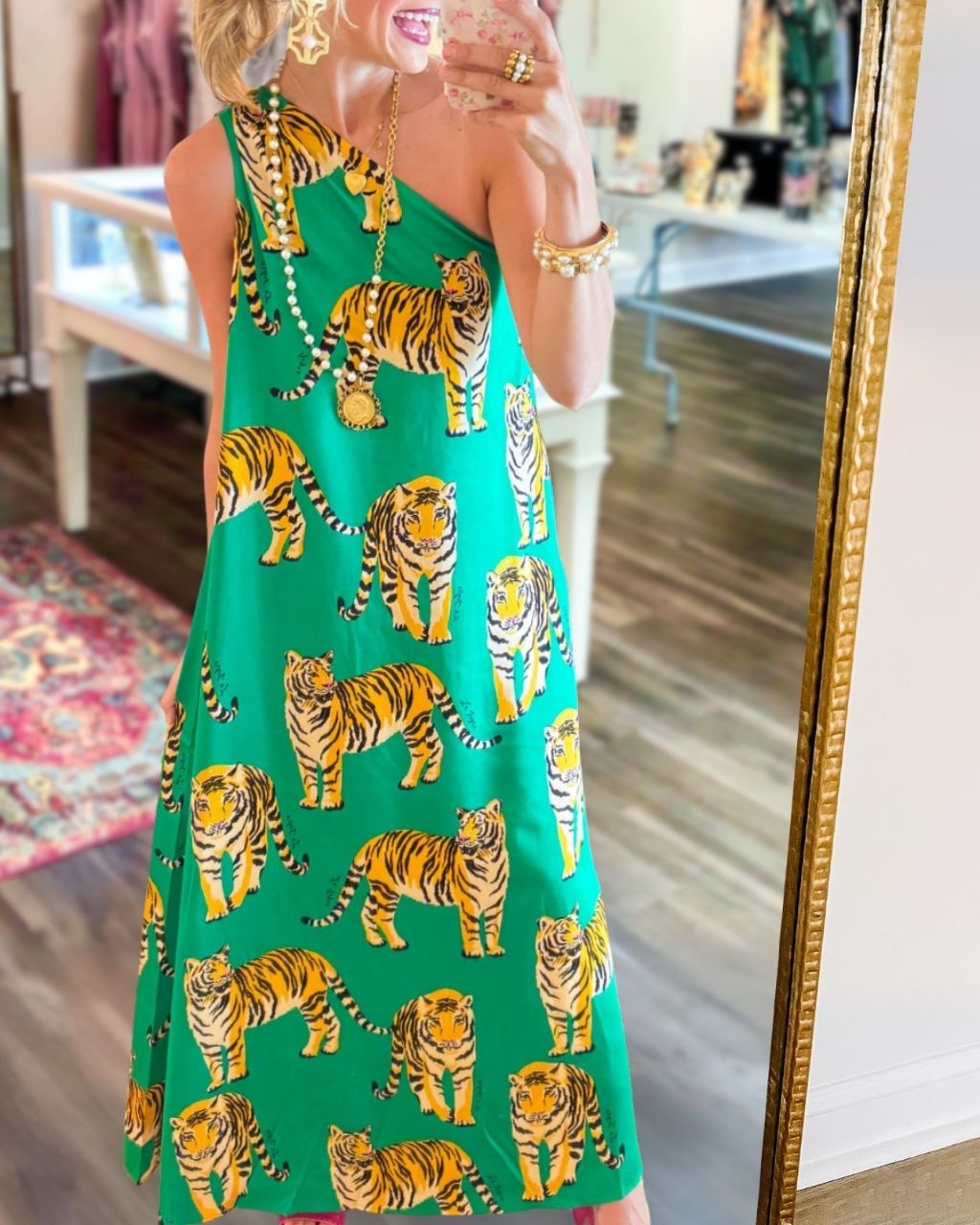 Tiger Stretch Satin One-Shoulder Dress