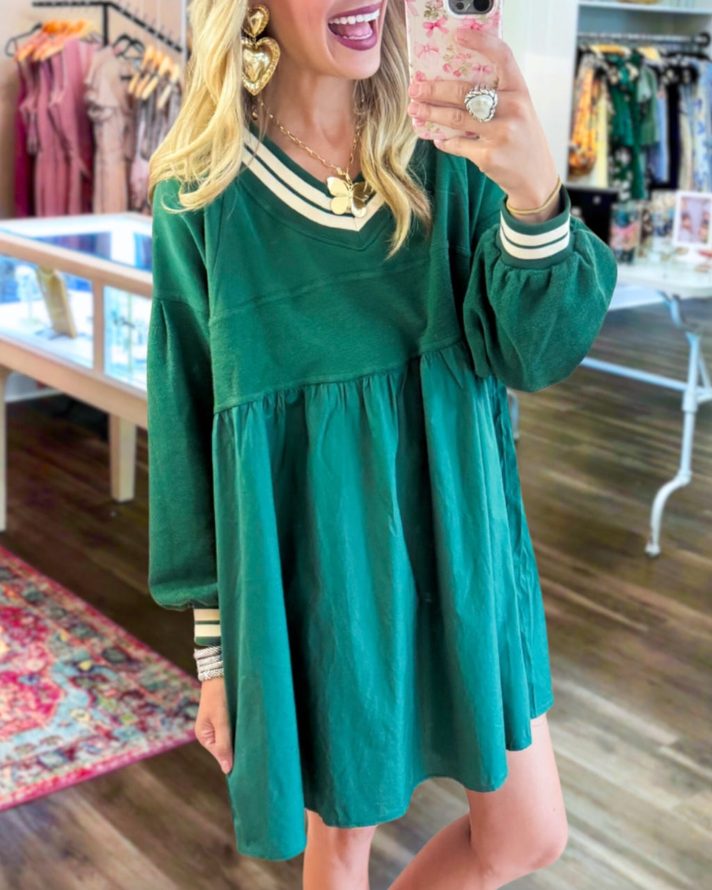 Retro Varsity Babydoll Mini Dress