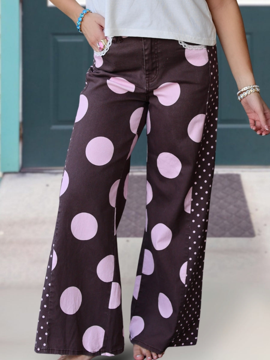 Casual Polka Dot Patchwork Pants