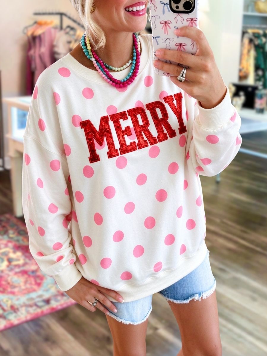 MERRY Embroidered Polka-Dot Pullover