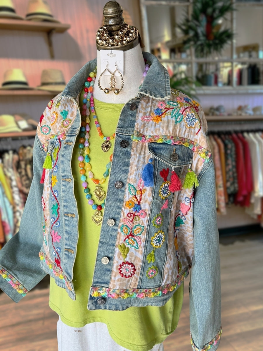 Colorful Embroidered Floral Tassel Jacket