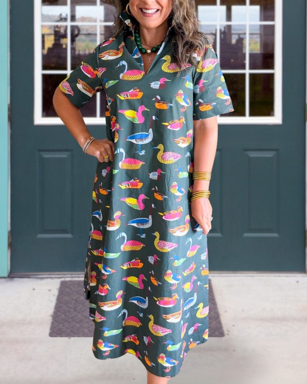 Mixed Duck Pattern Satin Dress