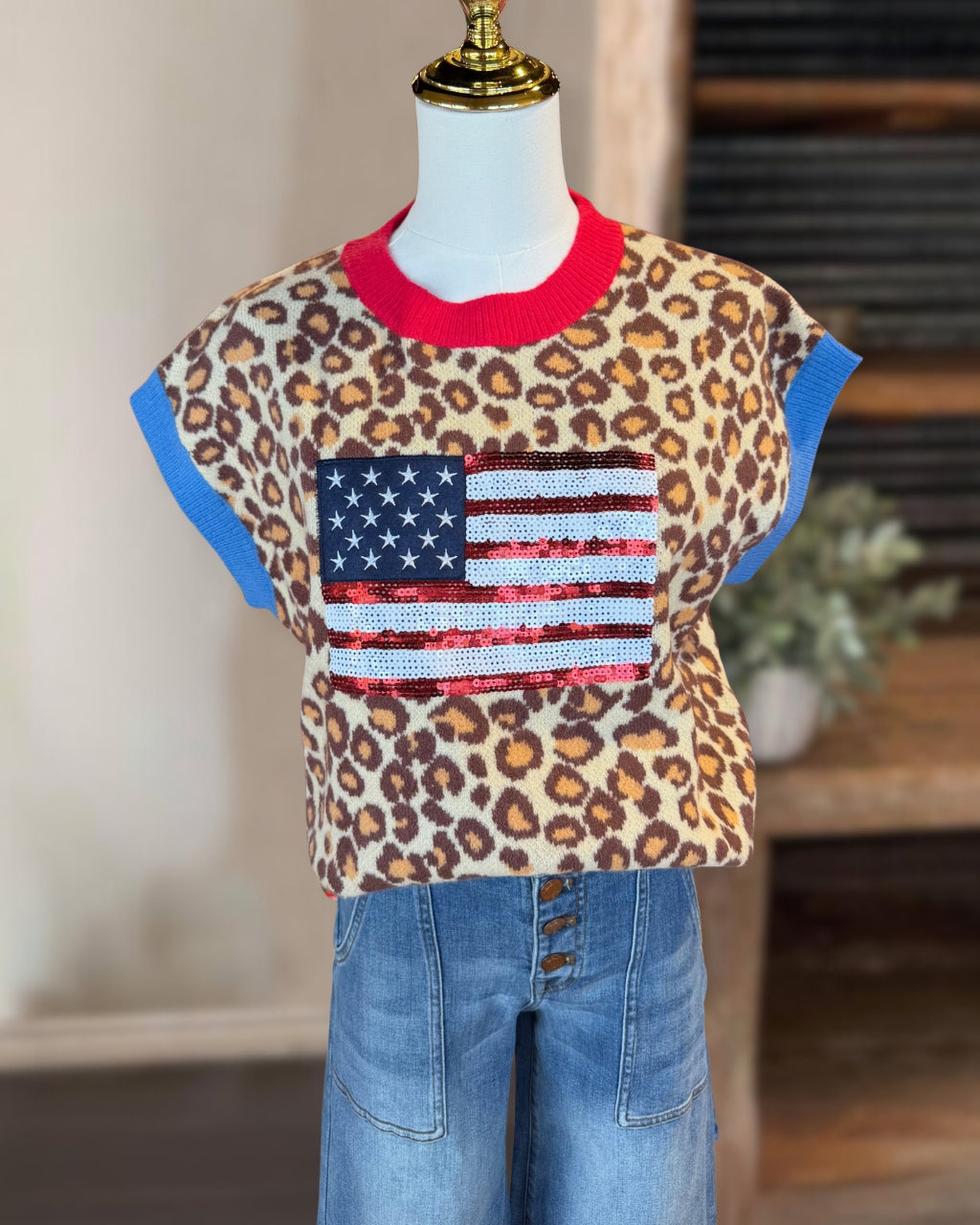 Flag Sequins Leopard Tee