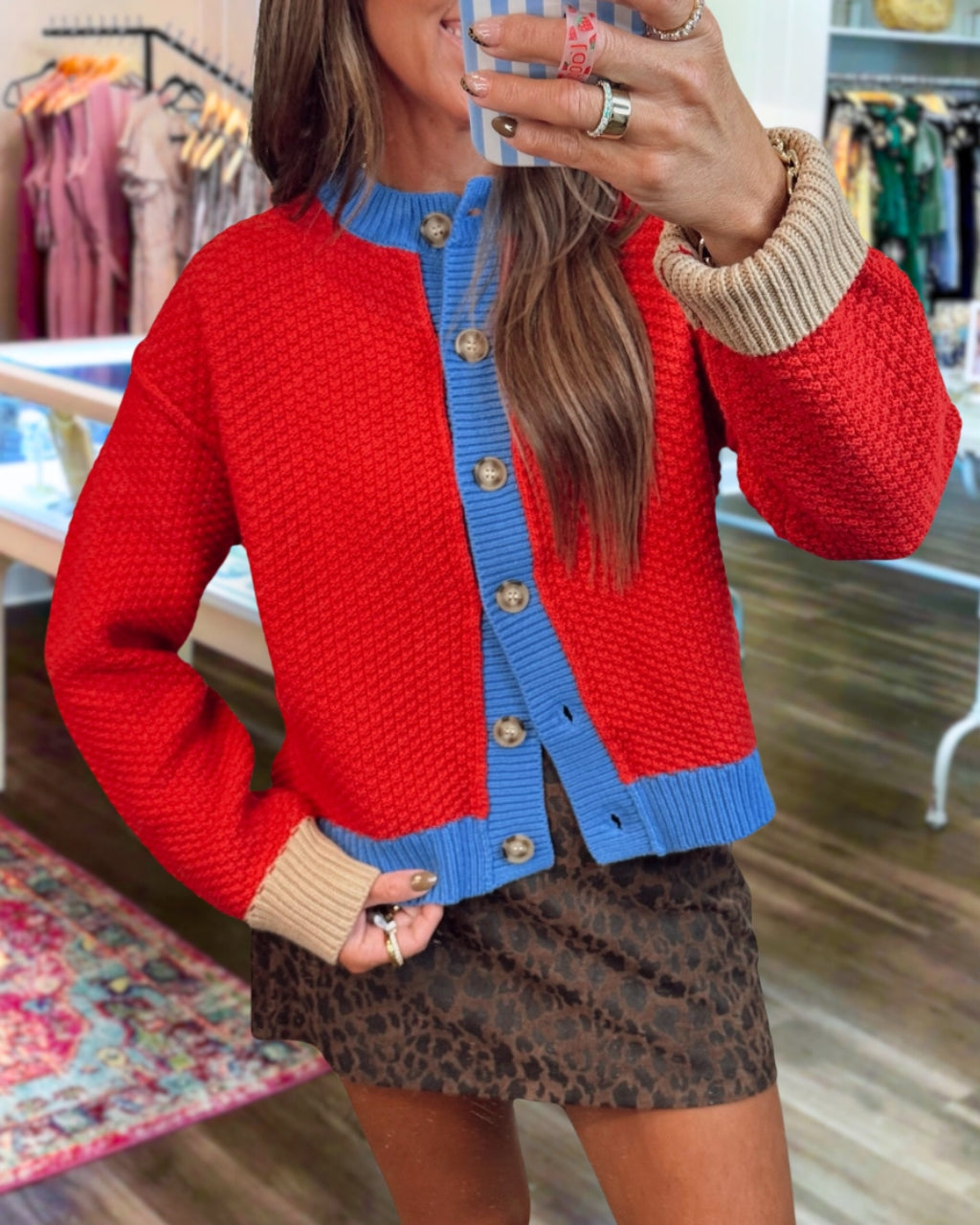 Chic Textured Contrast Cardigan