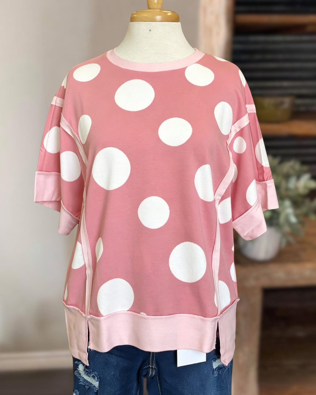 Reverse Stitching Polka-dot Top