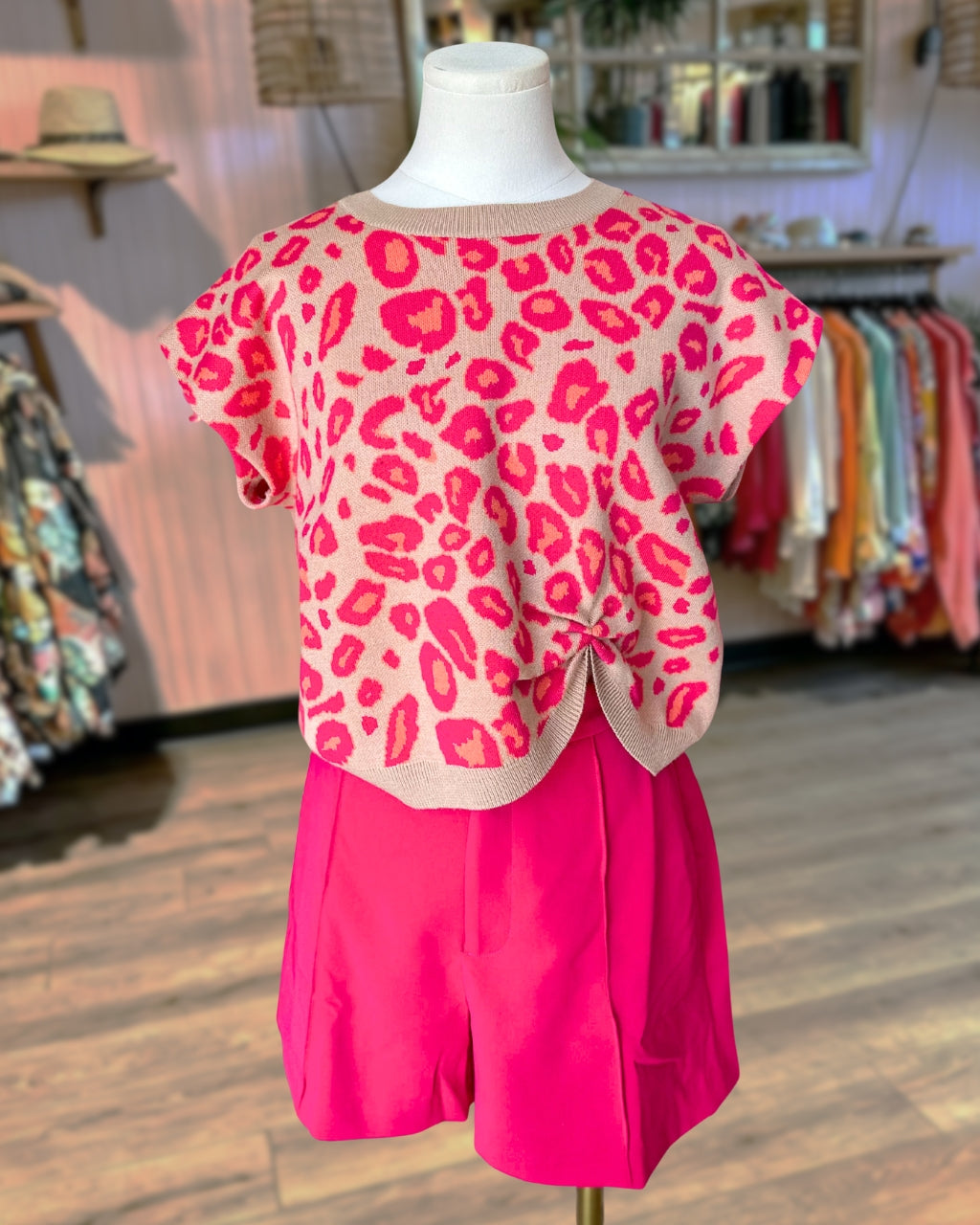 Coral Leopard Twist Top