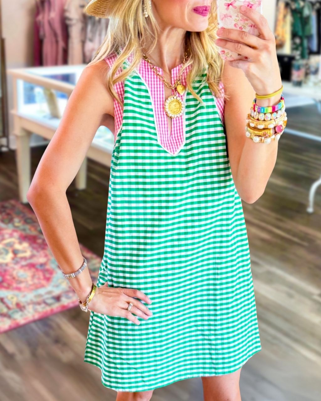 Contrast Details Sleeveless Plaid Dress
