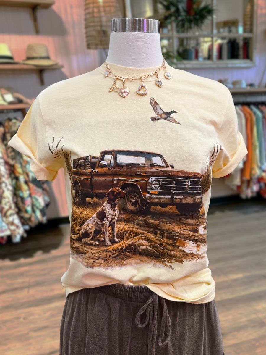 Retro Car Hound Pattern T-shirt