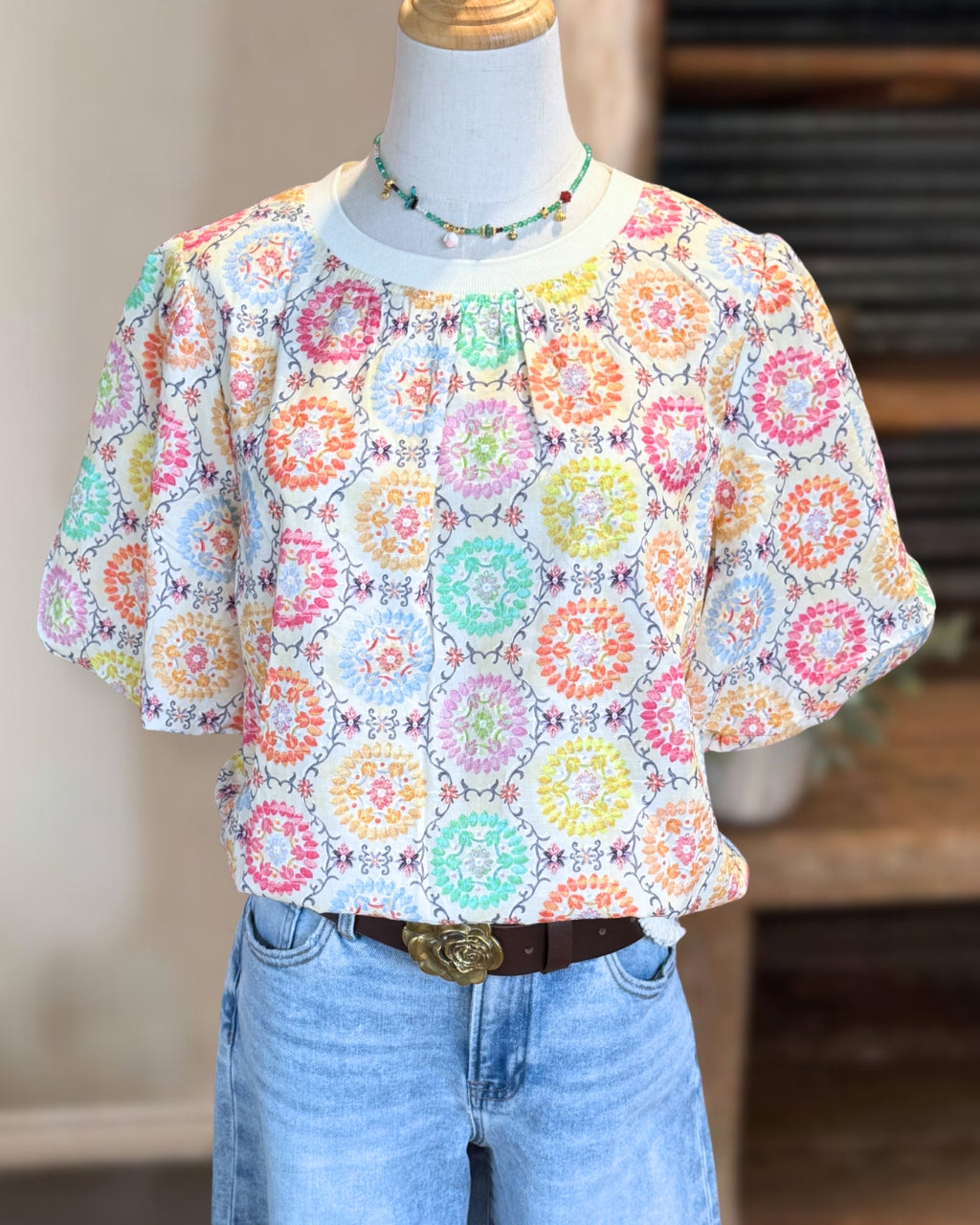 Colorful Floral Round Badge Top