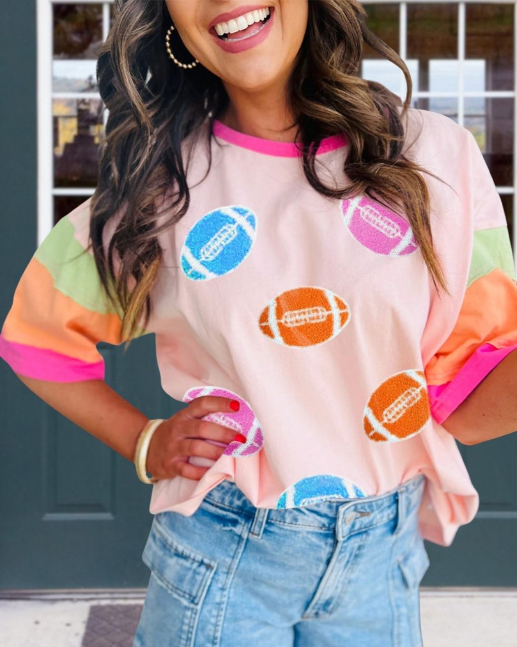 Colorful Football Embroidered T-shirt