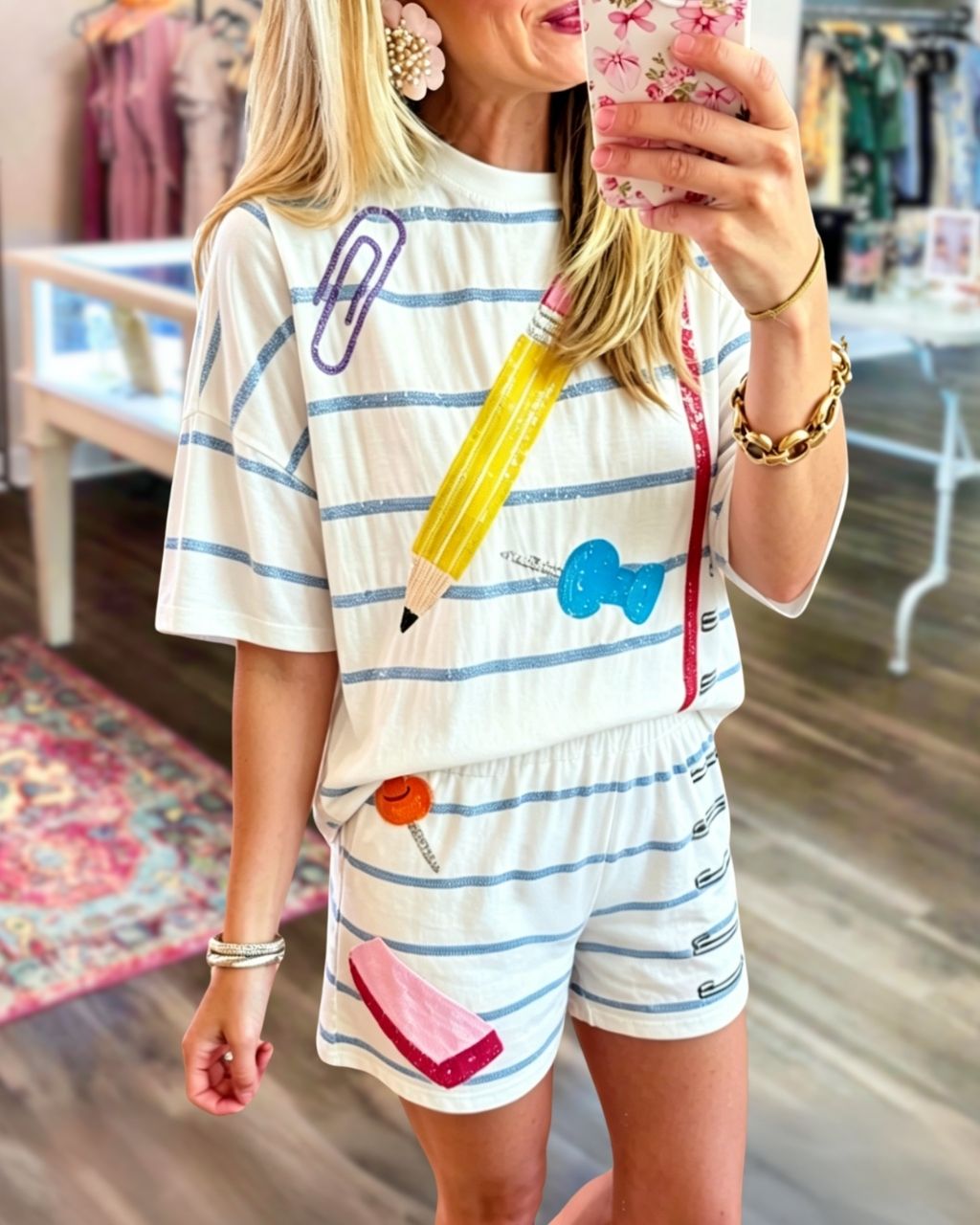 School Pencil Sequined Striped Set