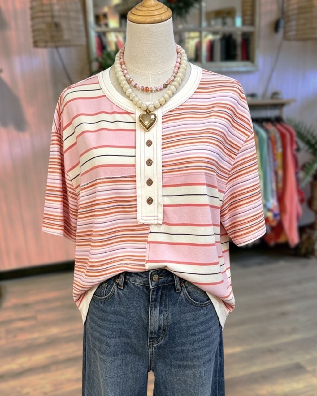 Unique Striped Henley Top