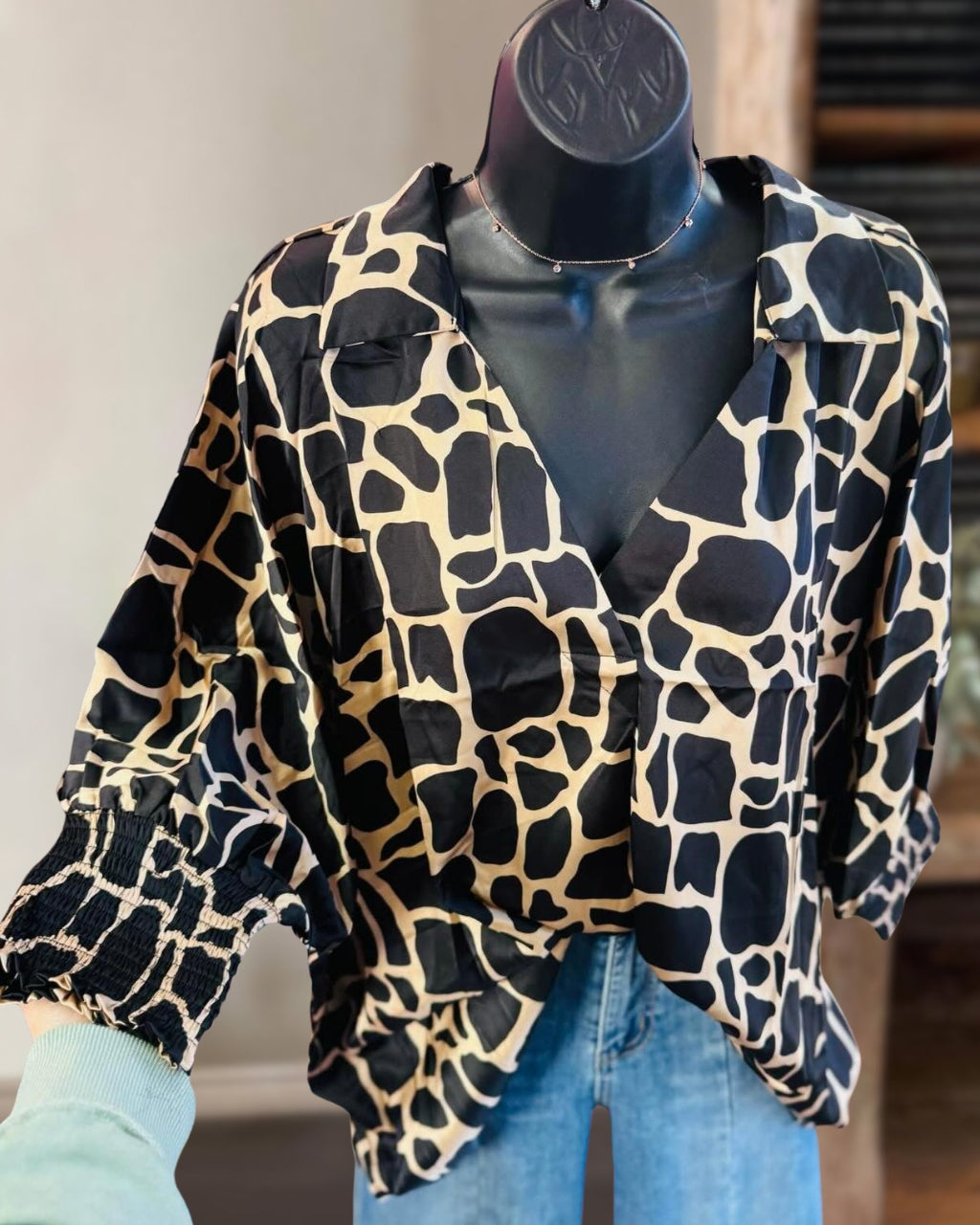 Chic Giraffe Print Satin Shirt