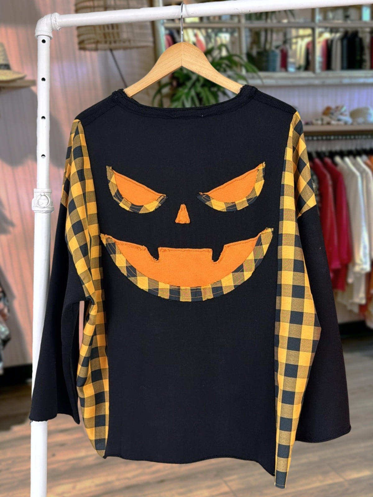 Halloween Pumpkin Face Applique Pullover