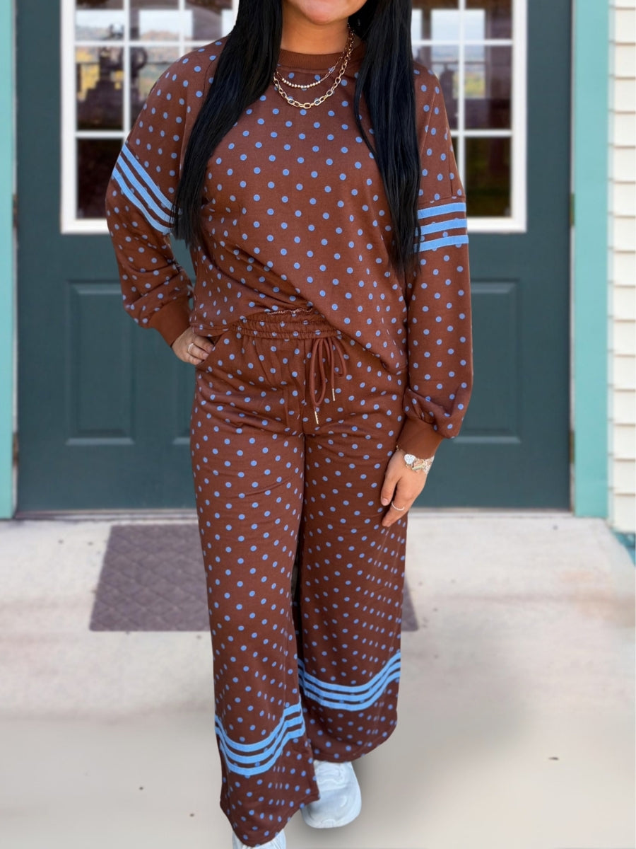 Casual Polka Dot Striped Color-Block Set