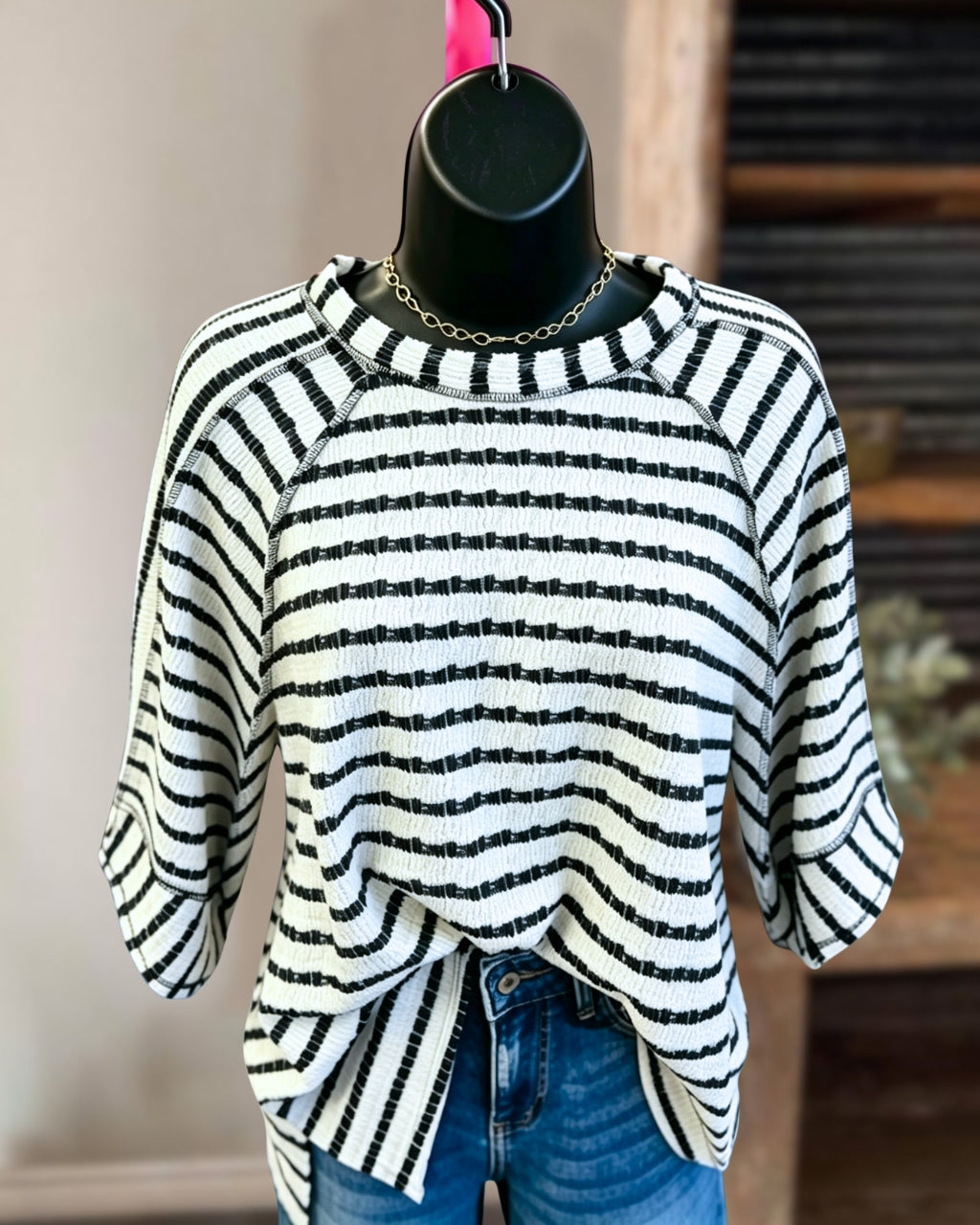 Chic Reverse Stitching Striped Top