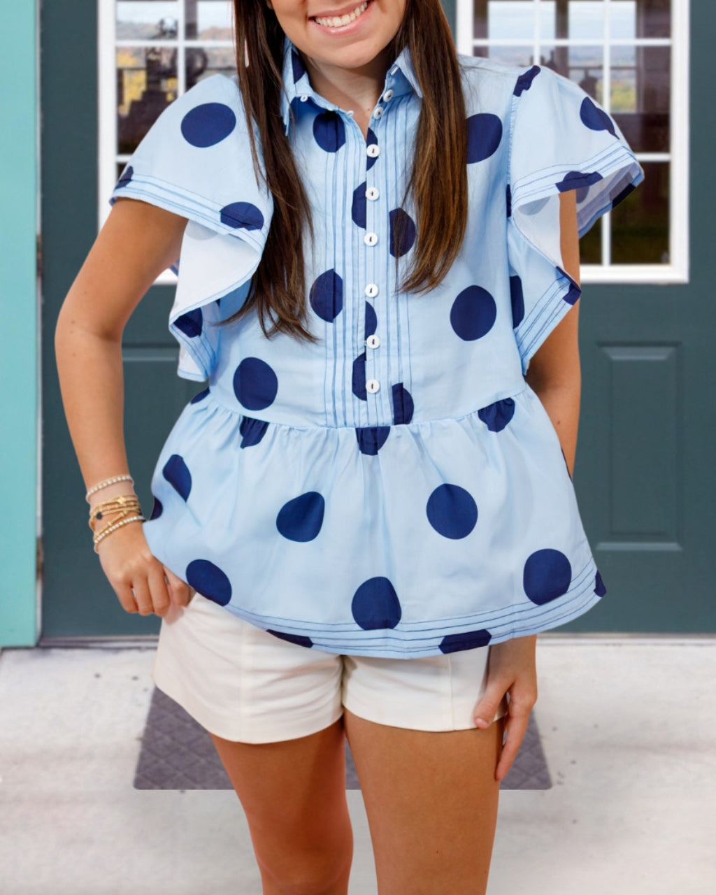 Large Polka Dot Ruffled Sleeve Top