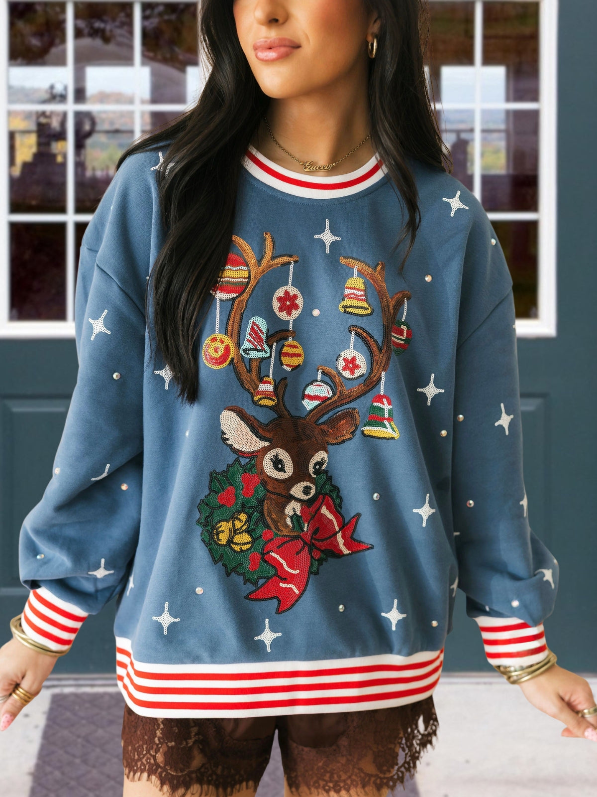 Sequined Christmas Deer Pullover