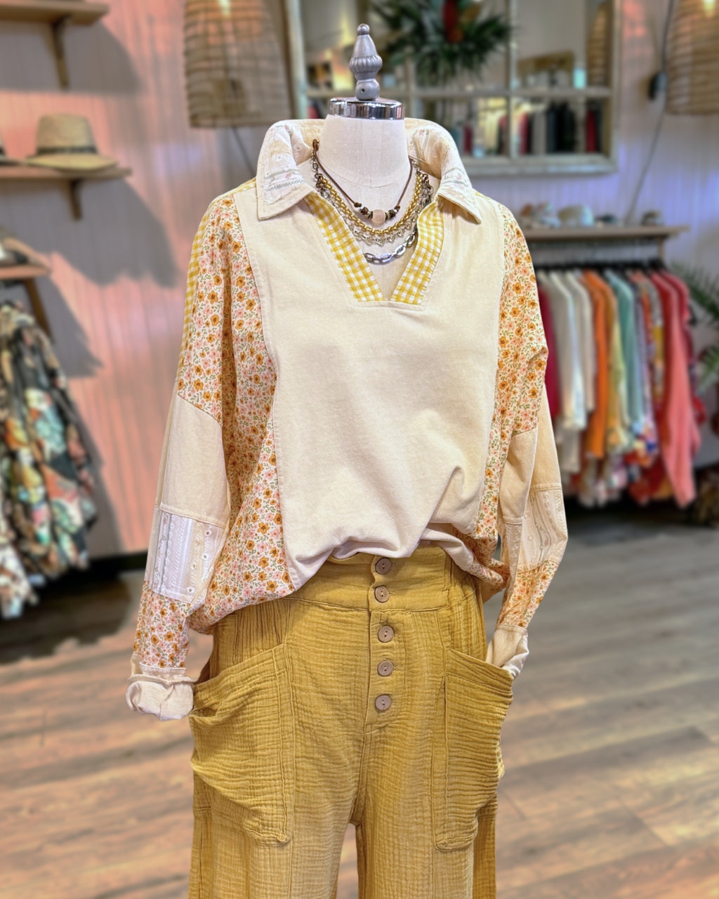 Floral Patchwork Collared Pullover