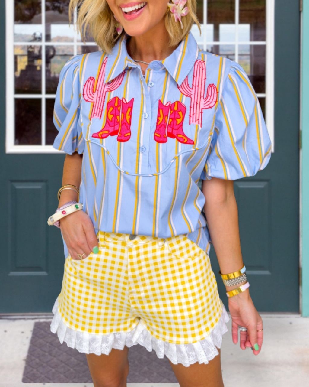 Western Cowboy Boots Striped Top