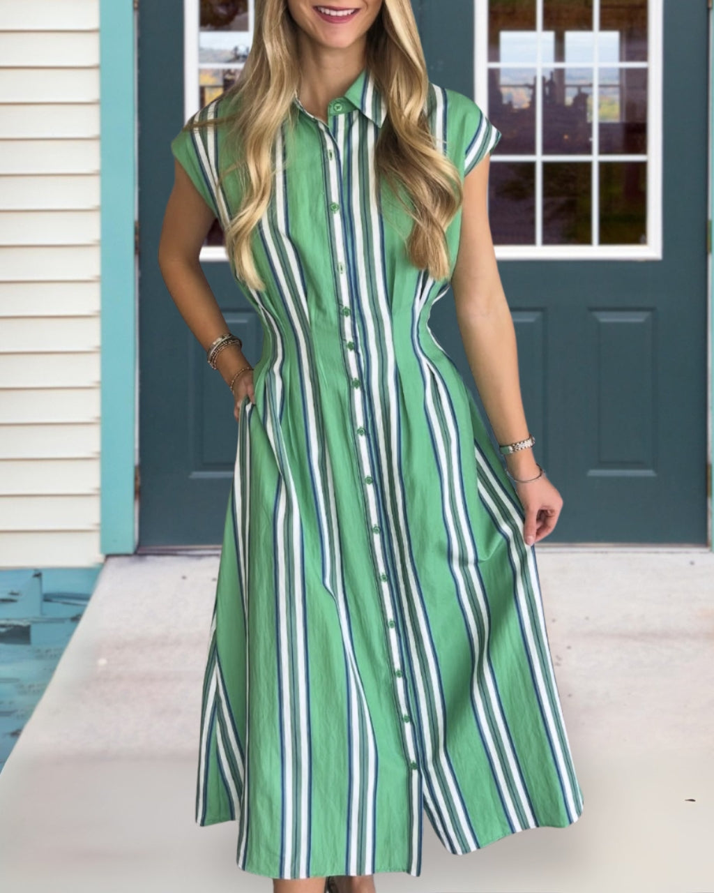 Stylish Striped Maxi Shirt Dress