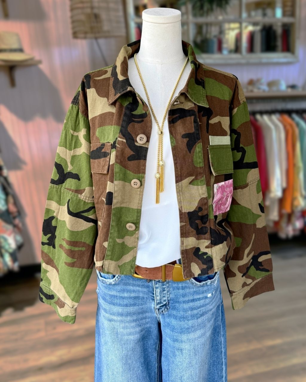 Camouflage Printed Floral Patchwork Jacket
