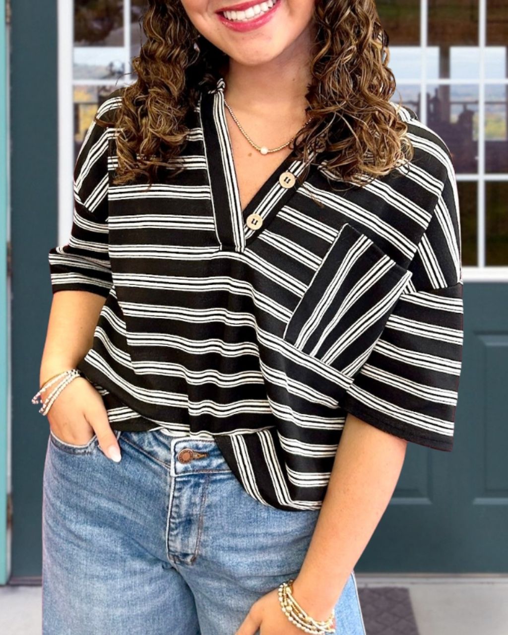 Special Striped V-neck Top